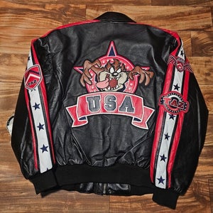 NEW Vintage Rare Taz Looney Tunes Tasmania Devil 100% Leather Jacket Coat Sz L