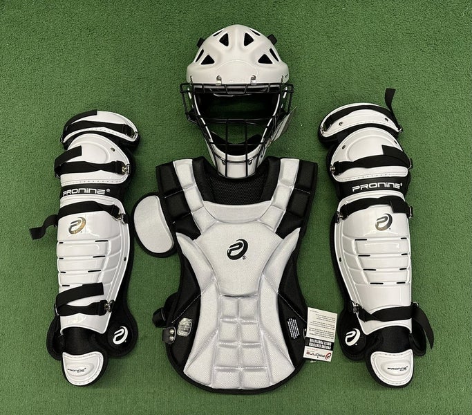 Pronine Youth 11-13 y/o Catchers Gear Set Baseball Softball - White Black