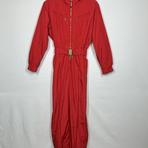 #2632 VTG Bogner Ski Suit Womens Size 6 Red Belted SkiTac One Piece