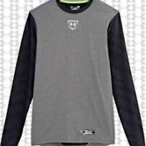 New Under Armour Spine Gameday Mens Fitted Long Sleeve Top 1242243 Grey/Black