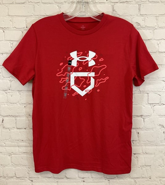 Under Armour 1377687 Boy's Loose Baseball T-Shirt Red YLG Youth Large