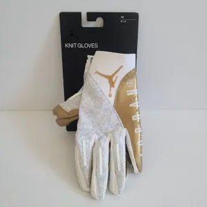 Nike Jordan Vapor Knit 4.0 Football Gloves Size M White Metallic Gold