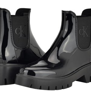 Calvin Klein Wende 81301495 Women's 10 Black Almond Toe Slip On Rain Boots PQ189