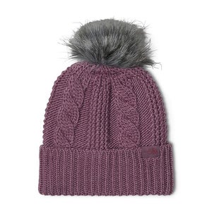 The North Face Oh Mega Beanie Hat Womens Midnight Mauve Cable Knit Fur Pom LW646