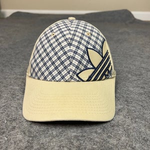 Adidas Mens Hat Small Flex Beige Blue Plaid Golf Trefoil Sports Casual Outdoor ^