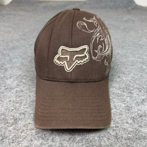 Fox Racing Men Hat Small Flex Brown White Sports Logo Cap Embroidered Y2K Skater