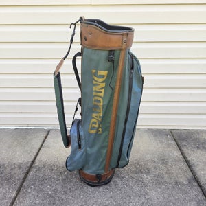 Vintage Spalding 14 Way Cart Golf Bag Green Brown And Gold Dirty With RC And HCs