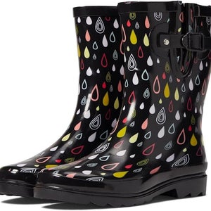 Western Chief Rain Boots Women's US 9 Black Rain Drop Waterproof Mid-Calf PQ222
