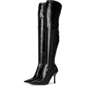 Steve Madden Lorinda Boots Women's US 7 Black Leather Pointed Toe Side Zip PQ221