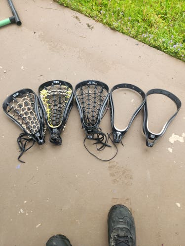 Vintage lot of 5 factory black STX Unstrung lacrosse heads(Used)