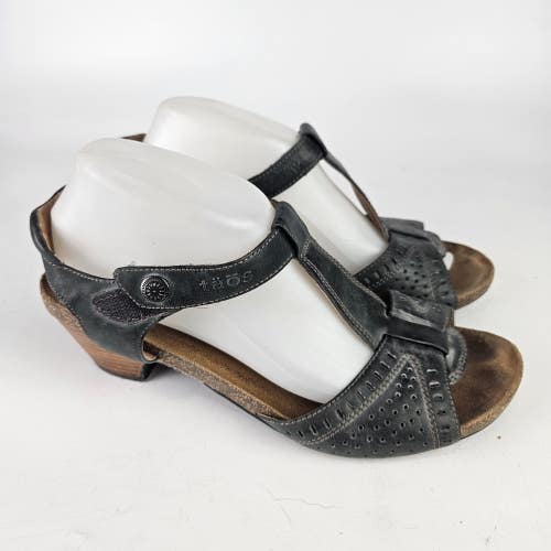 Taos Teezer Sandals Womens 10 Gray Leather Strappy Ankle Strap Open Toe Shoes