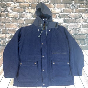 Vintage Lakeland Size 46 Mens Navy Blue Wool Hooded Jacket Full Zip Lined