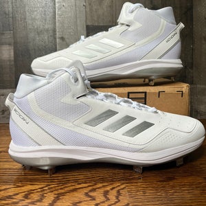 Adidas Icon 7 Mid White Silver Metal Baseball Cleats Men's Size 15 S23887