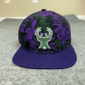 Milwaukee Bucks Mens Hat Snapback Purple Black Cap Basketball NBA Sports Floral