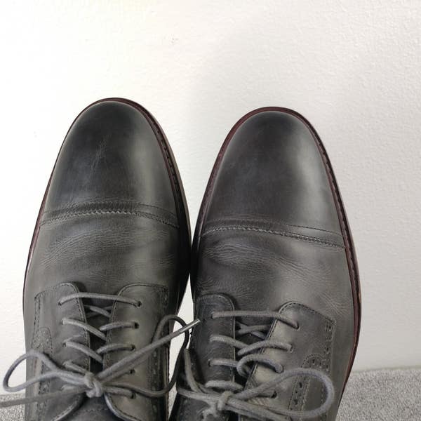 Cole Haan Mens Colton Oxford Dress Shoes Gray Leather Cap Toe Lace Up 9 M Used Cole Haan Colton Black Leather Lace Up Oxford Dress Shoes  main image 2