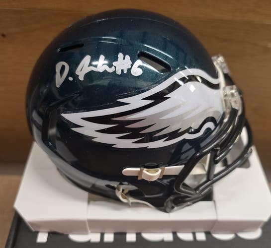 Eagles Devonta Smith Signed Super Bowl LIX Champions Mini Helmet Fanatics Coa