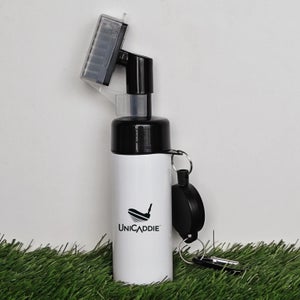 UniCaddie Press Golf Club Brush (White)– Leak-Proof 4oz Water Bottle & Clip for On-the-Go Clean!