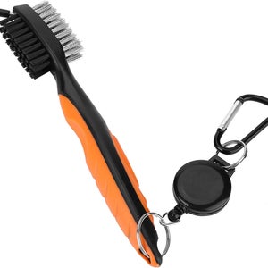 Golf Club Brush with Retractable Zip-line (Orange) – Clean Clubs, No Hassle!
