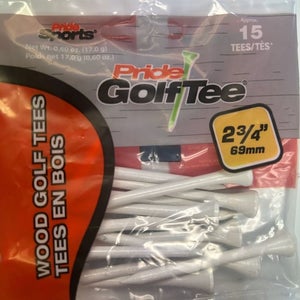 Pride Golf Tees (2.75", White, 15pk) 100% Solid Hardwood NEW