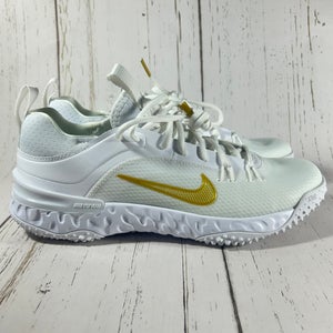 Nike Huarache 9 Elite TF Turf LAX Lacrosse Shoes White Gold Mens 9 FN0310-100
