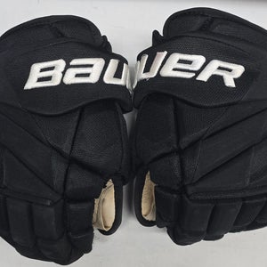 BAUER VAPOR 1X PRO LITE CUSTOM PRO STOCK HOCKEY GLOVES BLACK 14" WAGNER BRUINS NHL USED (2) (13795)