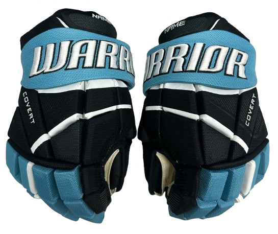 Warrior Covert Pro Stock Hockey Gloves 14" Black/light blue NEW NHL (13879)