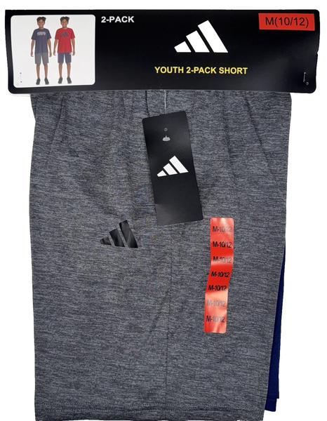 Adidas Shorts 2-Pack Boys Size Medium 10/12 Gray & Navy Blue Youth Basketball
