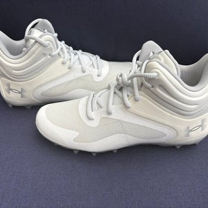 Under Armour Men's Command Mid Lacrosse MT TPU Cleat, (100) White/White/White, 8