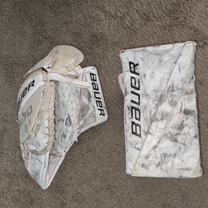 White Junior Used Bauer Supreme S170 Regular Goalie Gloves & Blockers
