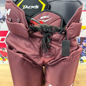 Senior Small CCM Tacks 65c Hockey Pants (New)- maroon  with white stripes