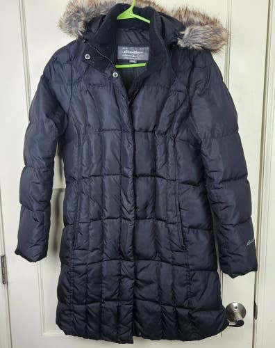 Eddie Bauer Womens Down Filled Puffer Jacket Long Fur Hooded Parka Coat Size: S