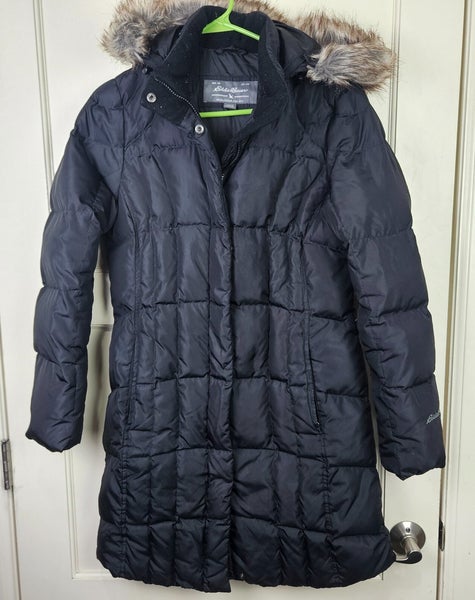 Eddie Bauer Womens Down Filled Puffer Jacket Long Fur Hooded Parka Coat Size: S