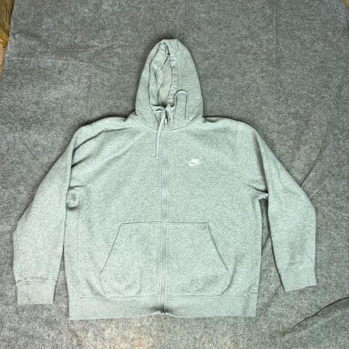 Nike Mens Hoodie Extra Large Gray White Zip Sweatshirt Jacket Sportswear Club ^