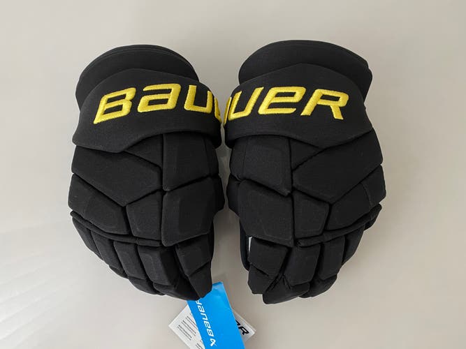 New Pro Stock Bauer Supreme Mach Vancouver Canucks Hockey Gloves Black/Yellow 14”