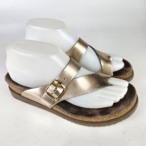 Mephisto Helen Gold Leather Toe Loop Slide Sandals Shoes Women's Size: 37 / 6
