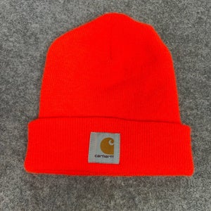 Carhartt Mens Hat Orange Logo Beanie Workwear Winter Hunting Neon Bright Cap