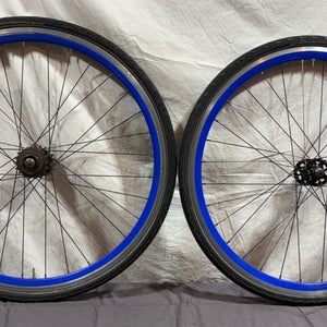 Single Speed Aero Blue Aluminum 32-Spoke Bolt-On Wheelset Continental Tires