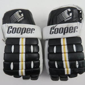 Vintage Leather Black White Gold Cooper Pro Hockey Player Gloves 14"