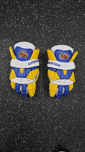 Used Warrior Crabs EVO Lacrosse Gloves Mens Navy Blue And Yellow MD 11849-S000027920