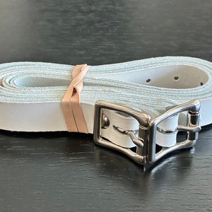 Senior Goalie Pad Straps, White Leather