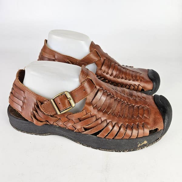Keen Brown Woven Leather Men’s Sandals with Buckle Keen Leather Sandals Mens Size 9 Brown Hiking Closed Toe  main image 2