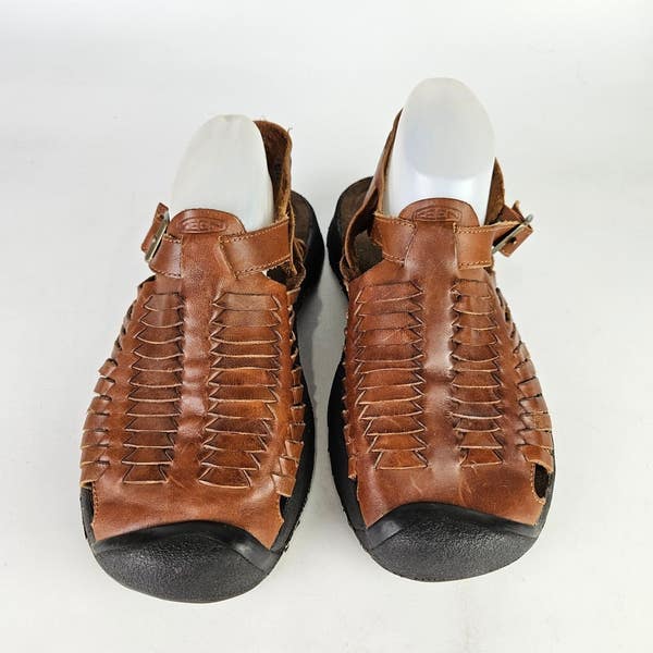 Keen Brown Woven Leather Men’s Sandals with Buckle Keen Leather Sandals Mens Size 9 Brown Hiking Closed Toe  main image 4
