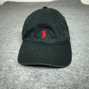 Polo Ralph Lauren Mens Hat Strap Back Black Red Pony Spellout Cap Preppy Dad