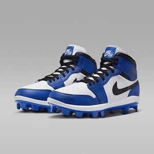 Air Jordan 1 Mid FJ6805-104 Men's US 10 White Black Royal Football Cleats DDK178