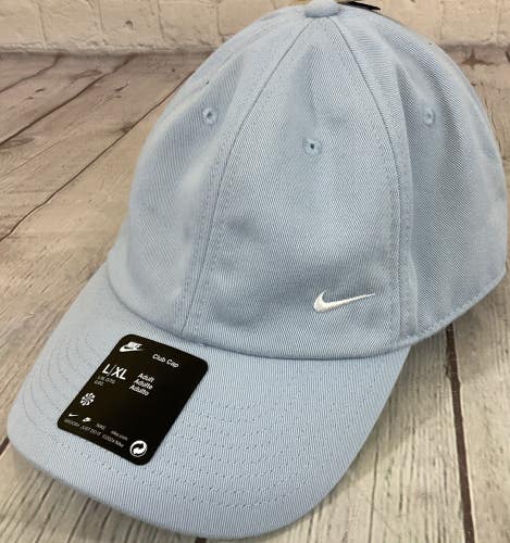 Nike Unisex Adult Club Cap Unstructured Embroidered Swoop Logo Light Blue