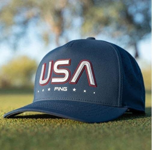 PING Patriot USA Flexfit 110 Snapback Golf Hat Cap Navy Adjustable - Technical View