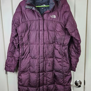 The North Face Down 600 Down Fill Parka Metropolis Hooded Coat Womens L Purple