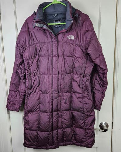 The North Face Down 600 Down Fill Parka Metropolis Hooded Coat Womens L Purple