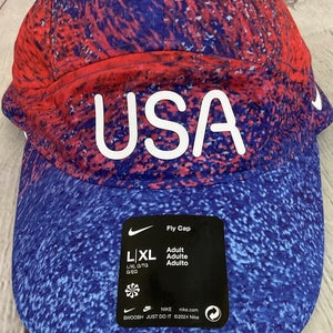 Nike USA Adult Running Fly Cap DriFIT ADV Move To Zero Recycled Fibers Red Blue