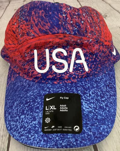 Nike USA Adult Running Fly Cap DriFIT ADV Move To Zero Recycled Fibers Red Blue